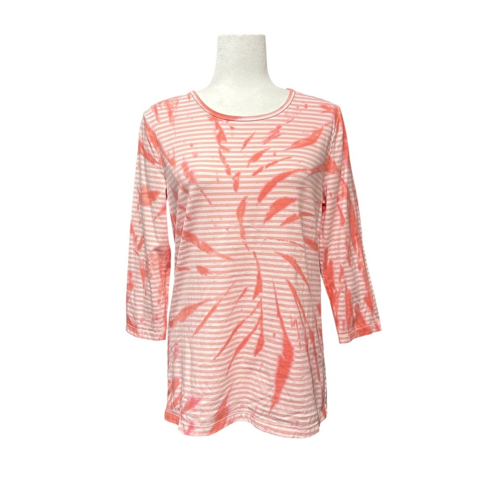 Tribal Jeans Peach Tulip Tie Dye Striped 3/4 Sleeve Knit Top Size Smal NWT